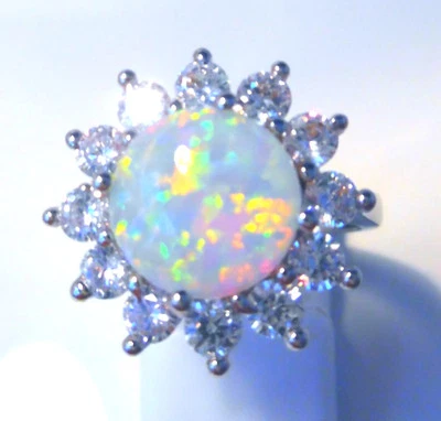 **NEW**GORGEOUS WHITE  FIRE OPAL/WHITE TOPAZ   RING UK Size UK "R" / US 9 - Image 1 of 4