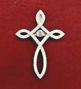 Ciondolo Croce Diamante Galleggiante Tonda 1/2 Carato, Oro Bianco Massiccio, 1,1 Pollici - Foto 1 di 8