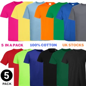 5 PACK Men's T-Shirt Heavy Cotton Plain Short Sleeve Tees 100% Cotton Blank Tees - Picture 1 of 48