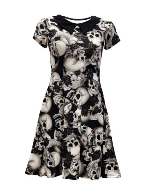 Gothic Floral Skull Roses Collar Dress Vintage Rockabilly Alternative Retro - Image 1 of 2