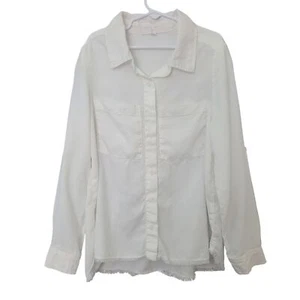 Bella Dahl Girl White Button-Down Blouse Top Girls Size 14 Fringed Hem - Picture 1 of 7