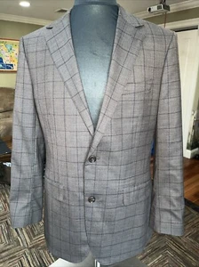 BONOBOS Mens Brown Window Pane Blazer Sport Coat Size 40R Slim Two Button Wool - Picture 1 of 10