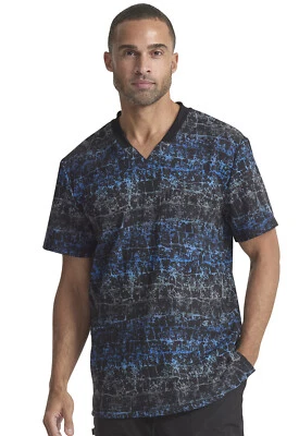 Texture Trail Royal Dickies Scrubs Dynamix Mens V Neck Top DK607 TTRL - Image 1 of 4