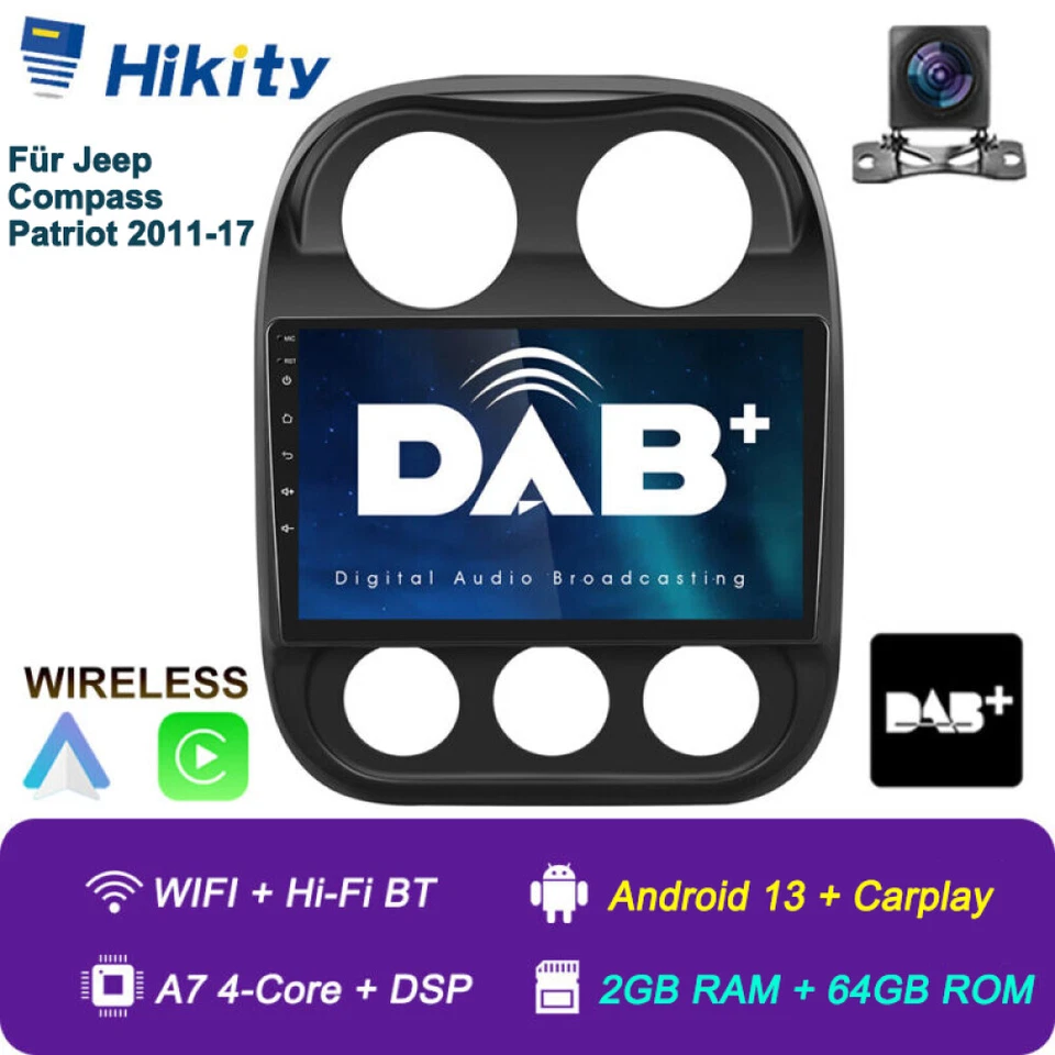 64GB Android 15 DAB+ Autoradio Carplay GPS WiFi für Jeep Compass Patriot 2011-17 - Bild 1 von 4