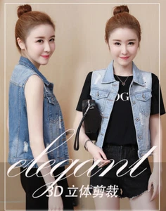 Sweet Styles Girl Woman Sleeveless Holes Casual Blue Jeans Denim Mini Vest Tops - Picture 1 of 25
