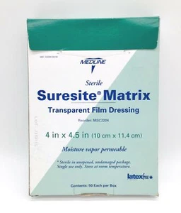 Medline MSC2204 SureSite Matrix Transparent Film Dressing 4x4.5" Box of 50 - NEW - Picture 1 of 3