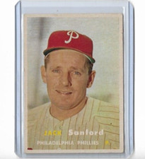 JACK SANFORD 1957 Topps Baseball Vintage Card #387 PHILLIES - Mid Grade (DA)