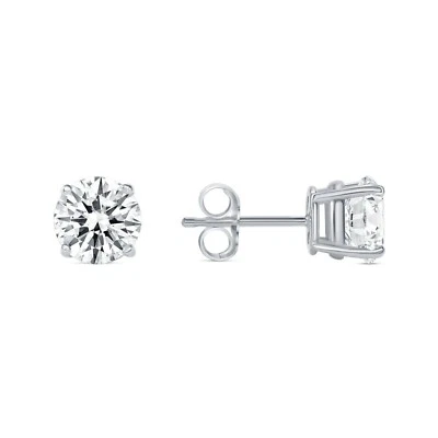 2 Ct Round Created Diamond Earrings Studs Solid 950 Platinum Push Back Basket - Image 1 of 4