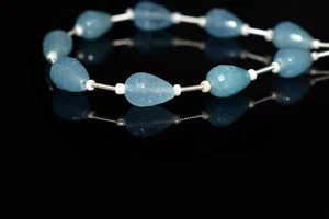 Natural A++ Blue Aquamarine Faceted Teardrop Gemstone 7" Loose Beads For Jewelry - Picture 1 of 4