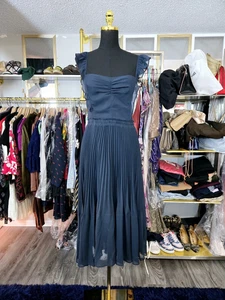 NEW WITH TAGS CLUB MONACO PLEATED FLOUNCE BLUE MIDI DRESS SIZE 12  - Picture 1 of 13