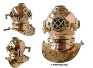 Antique Scuba Copper & Brass Diving Helmet US Navy Mark V Deep Sea Marine Divers - Picture 1 of 11
