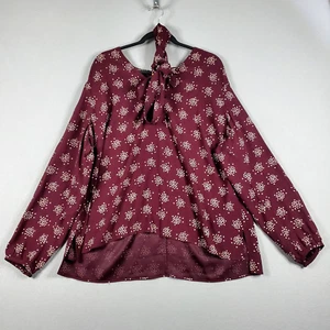 Boden CARLA Top Maroon Tie Neck Long Sleeve Geometric Print Womens Size US18 - Picture 1 of 13