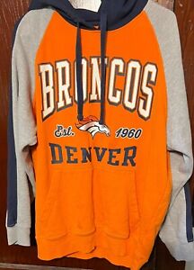 Vintage Men Denver Broncos Pullover Hoodie Sweatshirt Size Large PATCHES NFL