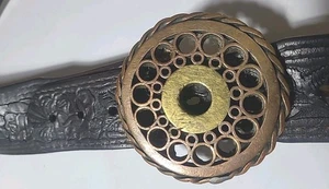 Vintage 60s 70s Tooled Leather Roses Hippie Belt Brass Buckle Festival Grunge  - Picture 1 of 8