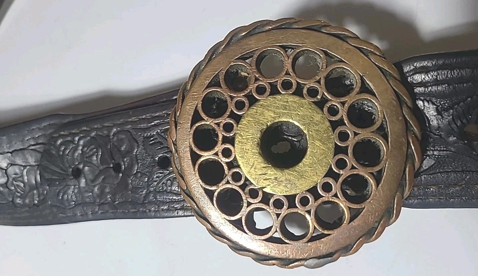 Cinturón Hippie Rosas Cuero Tooled Vintage Años 60 70 Hebilla de Latón Festival Grunge  Foto 1 de 4