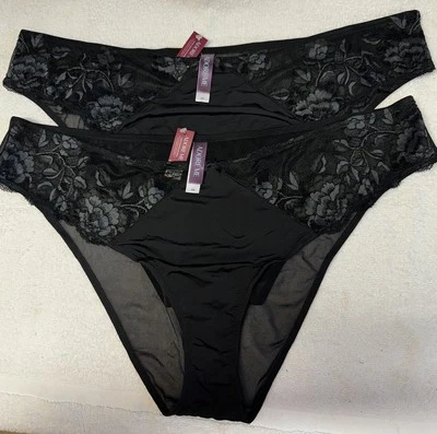 Adore Me Bikini 3X stretch mesh 2-pair Sheer Lace black 3XL panty Low Rise NWT - Image 1 of 4