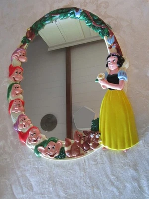 VINTAGE DISNEY's SNOW WHITE & 7 DWARFS 3D OVAL FRAME WALL MIRROR 20" T 1960's - Image 1 of 4