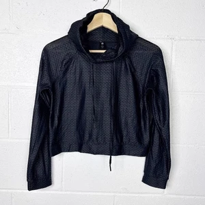 Noli Mesh Hoodie Womens Small Black Textured Cropped Long Sleeve Pullover - Picture 1 of 5
