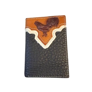 Men’s Leather Tri-Fold Wallet – Embossed Rooster Design – Western Cowboy Farm... - Picture 1 of 8