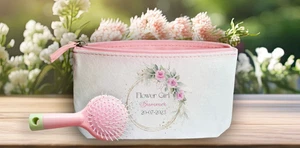 BOLSO MAQUILLAJE CORONA FLORAL NIÑA FLORES PERSONALIZADO, regalo boda rosa - Imagen 1 de 3