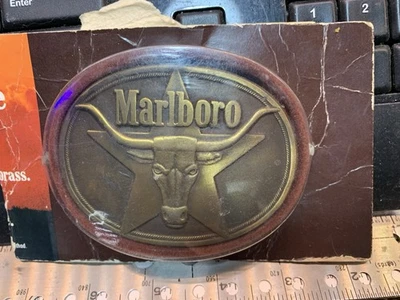 1987 Marlboro Belt Buckle Brass Philip Morris Design New And Unused 🐂 - Image 1 of 4