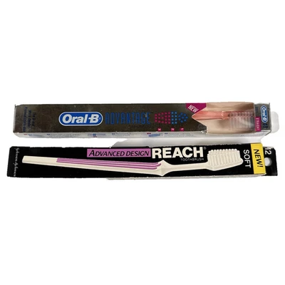Cepillos de dientes vintage de los años 90 Alcanzan suaves + Oral B Advantage rosa púrpura nuevos en caja sin usar Foto 1 de 4