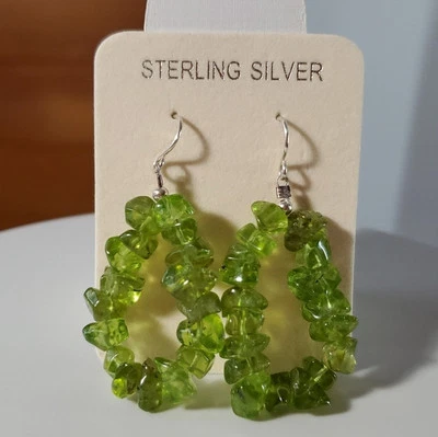 Peridot 2" NEW Earrings 925 Sterling Silver Green Gemstone Nugget Dangle Hook - Image 1 of 4
