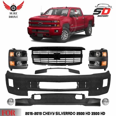 Front Bumper Primed & Grille Kit For 2015-2019 Chevy Silverado 2500 HD 3500 HD Foto 1 de 4