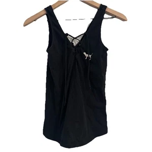 Canotta donna Victorias Secret rosa taglia XS stringata nera logo Y2K - Foto 1 di 3