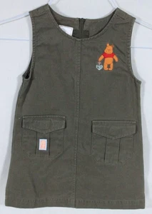 RARE VTG DISNEY STORE WINNIE THE POOH GIRLS 3T GREEN SLEEVELESS JUMPER DRESS EVC - Picture 1 of 7