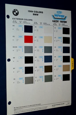BMW Serie 3 5 6 7 1984 virutas de pintura de color exterior/hoja de gráficos de códigos 84 Foto 1 de 2