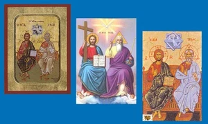 Orthodox Byzantine Icons Holy Trinity On Wood Hand Made in Greece in Variation - Picture 1 of 4