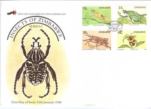 ZIMBABWE, 1988 INSECTOS DE ZIMBABWE, (1A SERIE) ILUST FDC. - Imagen 1 de 1