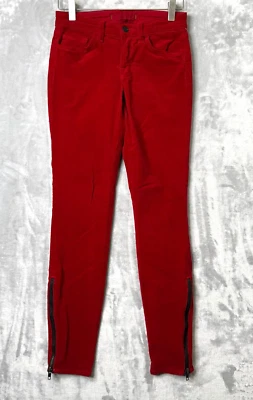 Pantalón para mujer J Brand Zoey 25 excelente rojo ajustado pana tobillo cremallera elástico tiro bajo Foto 1 de 4