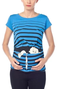 B-Ware Neu unbenutzt Umstandsshirt Aufdruck Baby Flucht Ausschussware - Bild 1 von 6