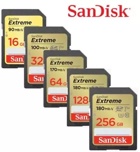 SanDisk Extreme 16GB 32GB 64GB 128GB 256GB SD SDHC SDXC Memory Card 4K C10 U3 UK - Picture 1 of 11