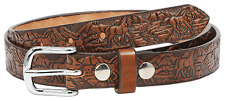 BELT 1" AMISH HAND-CRAFTED EMBOSSED 10oz ENGLISH BRIDLE LEATHER 5 STYLES YOUTH 