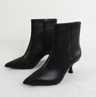 M&s Real Leather Kitten Heel Zipped Boots Black Pointed Toe Wide Fit New F2