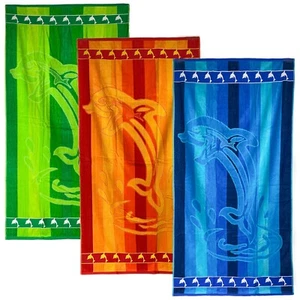 Telo Mare Delfino blu verde arancio spugna cotone egiziano asciugamano 90x165cm - Picture 1 of 13