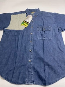 Remington Button Down Shooting SS Denim Shirt Hunting Shoulder Patch Men L 42/44 - Picture 1 of 11