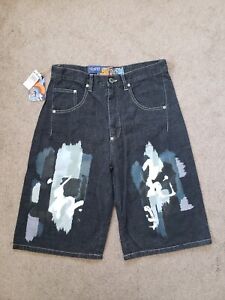 New Vintage Y2K DISS Boys Sz 12/14 Baggy Jnco Style Black Raw Denim Jean Shorts 