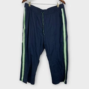 Duo Maternity Women's XL Pull On Athletic Capri Cropped Pants Navy Blue Stripe - Picture 1 of 3