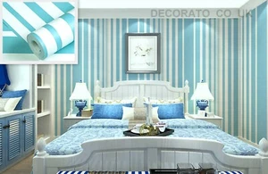 10M BLUE STRIPE STICKY BACK PLASTIC WALLPAPER FABLON MODERN CONTERPORARY LINES - Picture 1 of 6