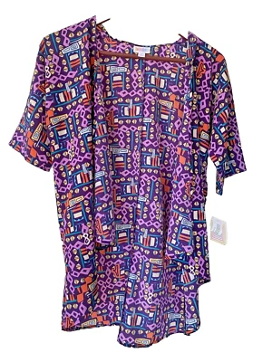 LulaRoe Bianka Size 3  (Medium)Short Sleeve Open Front Cardigan Kimono Aztec Geo - Image 1 of 4