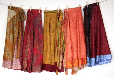 5 PC Long Silk Skirt Indian Vintage Bohemian Colorful Women Wrap Gypsy Hippie - Image 1 of 4