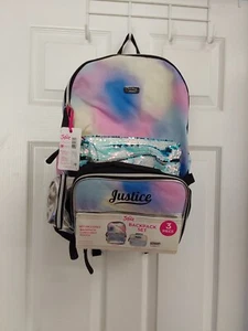 Justice Girls 3-Piece Backpack/Lunch Bag/Pouch Iridescent W/Sequins BNWT! - Picture 1 of 7