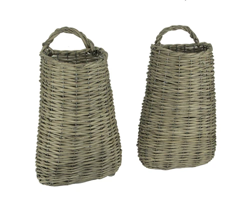 PD Home & Garden Tall Woven Willow Indoor Hanging Wall Baskets Set of 2 Cover