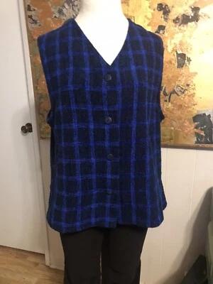 Boyne Valley Weavers Ireland ¿NUEVO SIN ETIQUETAS? Chaleco delantero con botones a cuadros azules ¡suave! Talla L Foto 1 de 4