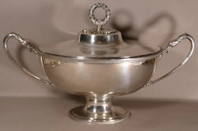 Centre De Table De Style Empire, Coupe Couverte Soupière Métal Argenté, Plasait - Photo 1/4