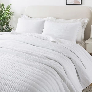 Juegos de cama edredón blanco tamaño king con fundas de almohada, colcha suave ligera - Imagen 1 de 7